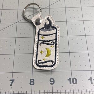 Handmade Embroidered Vinyl Candle Key Fob